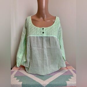 mint green cinch waist blouse